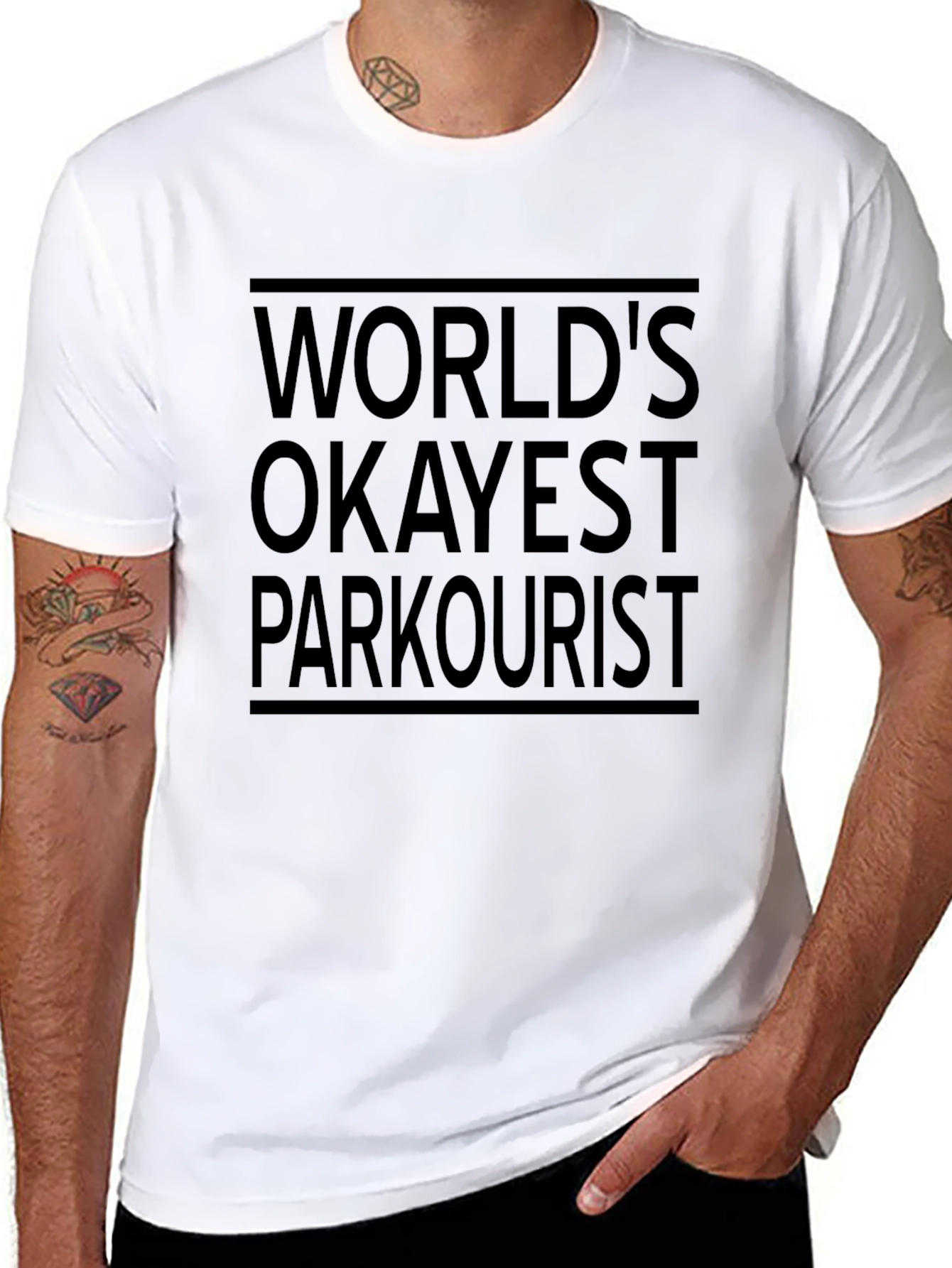 Worlds Okayest Parkourist T-Shirt - Funny Black Tee