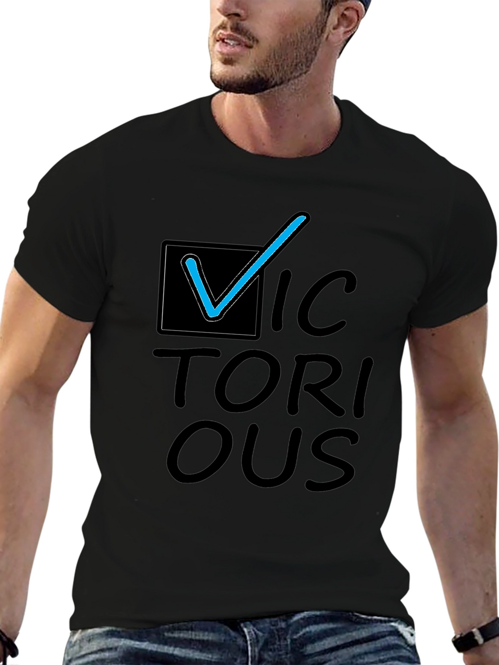 Victorious Graphic Tee - Black Cotton Casual T-Shirt