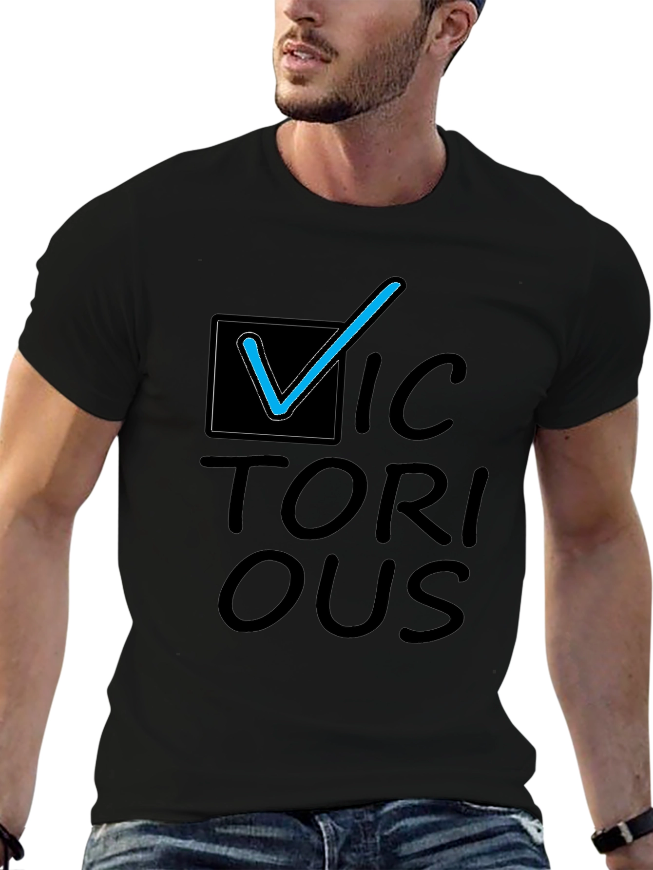 Victorious Graphic Tee - Black Cotton Casual T-Shirt