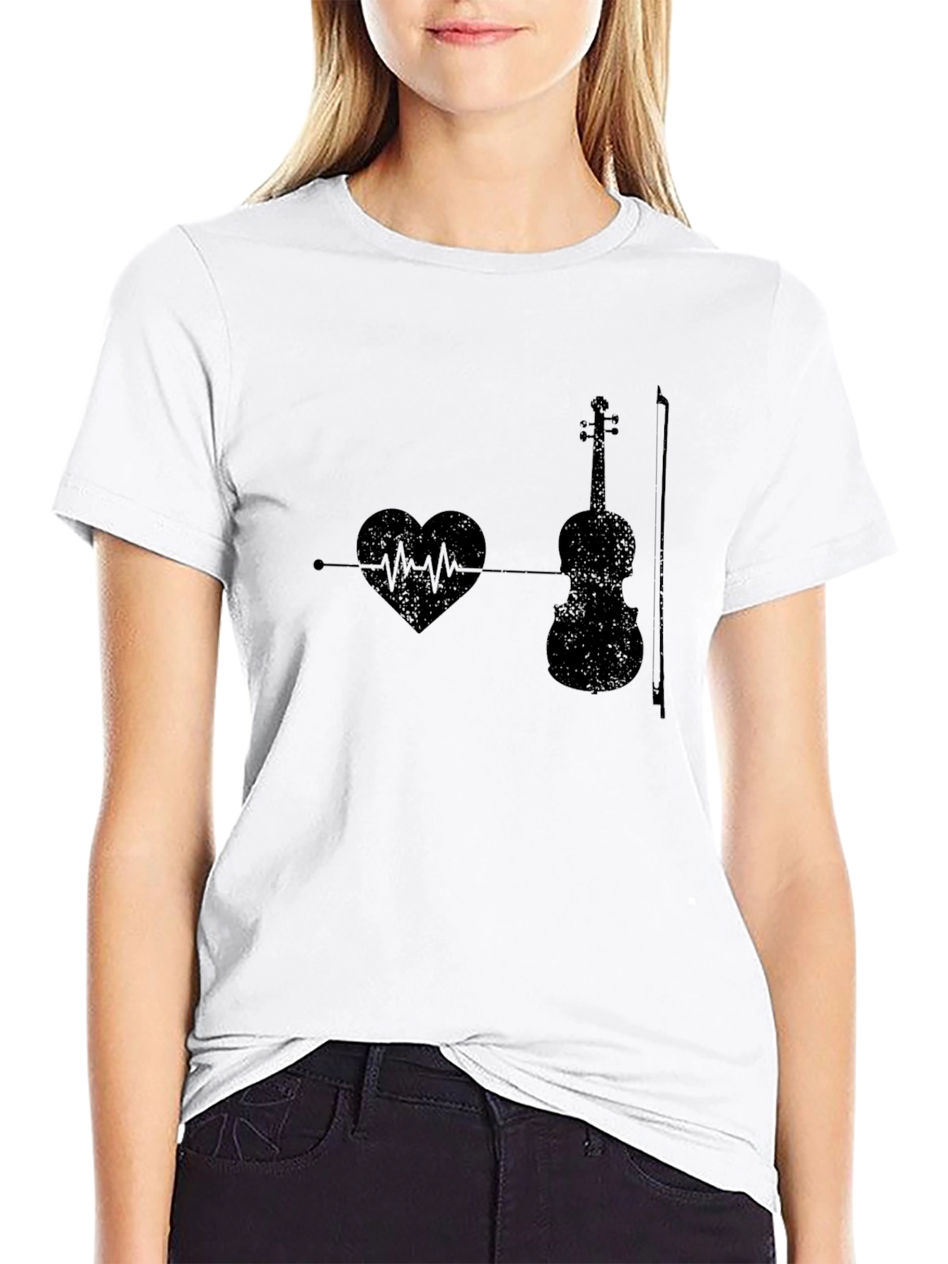 Music Lover Tee: Heartbeat Violin Graphic T-Shirt