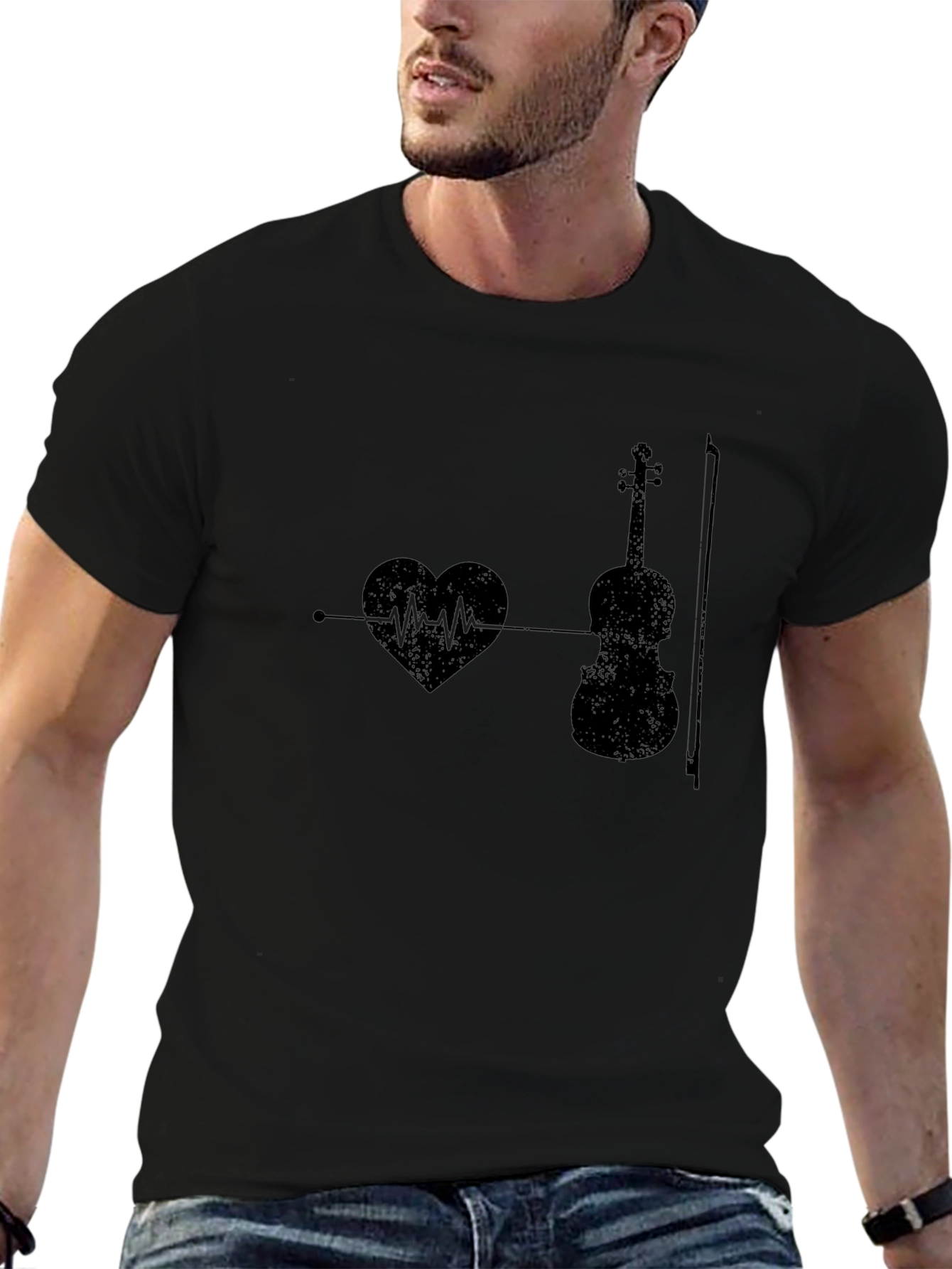 Music Lover Tee: Heartbeat Violin Graphic T-Shirt