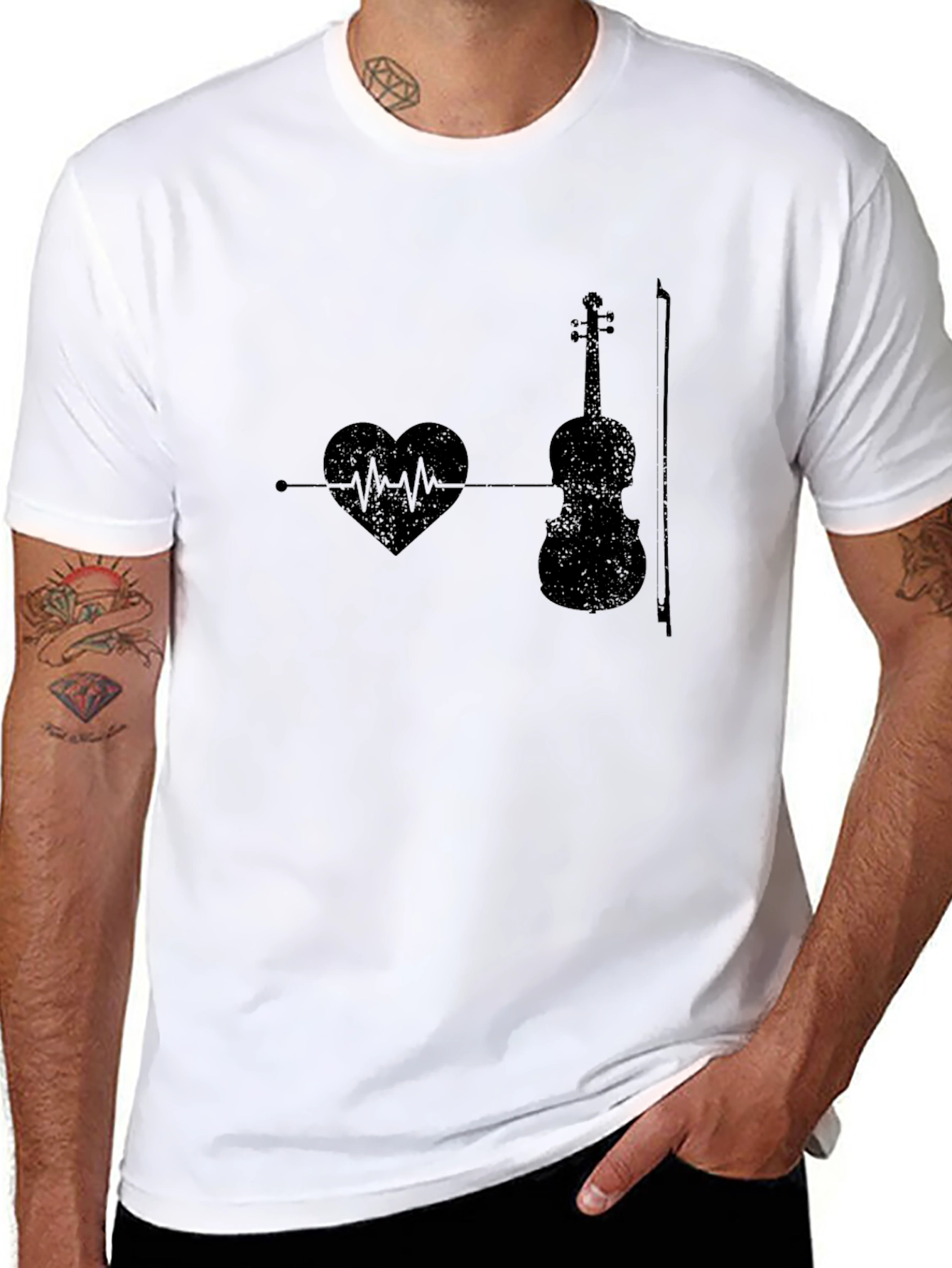 Music Lover Tee: Heartbeat Violin Graphic T-Shirt