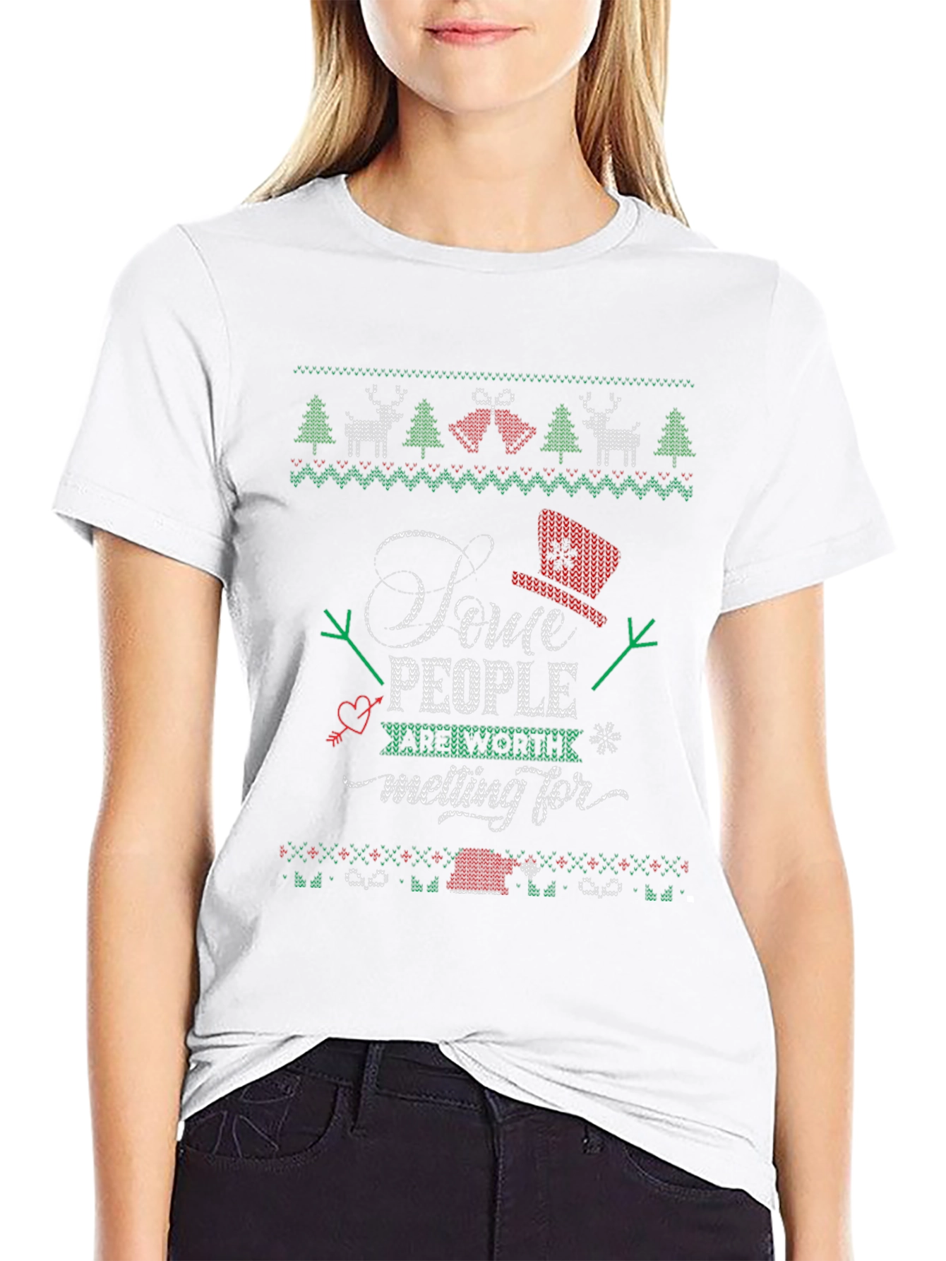 Christmas Sweater Style T-Shirt - Some People Worth Melting For