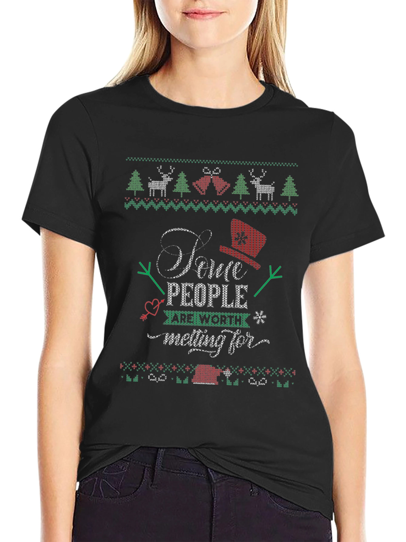 Christmas Sweater Style T-Shirt - Some People Worth Melting For