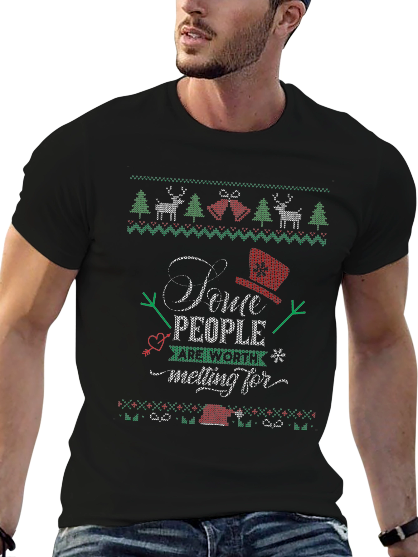 Christmas Sweater Style T-Shirt - Some People Worth Melting For