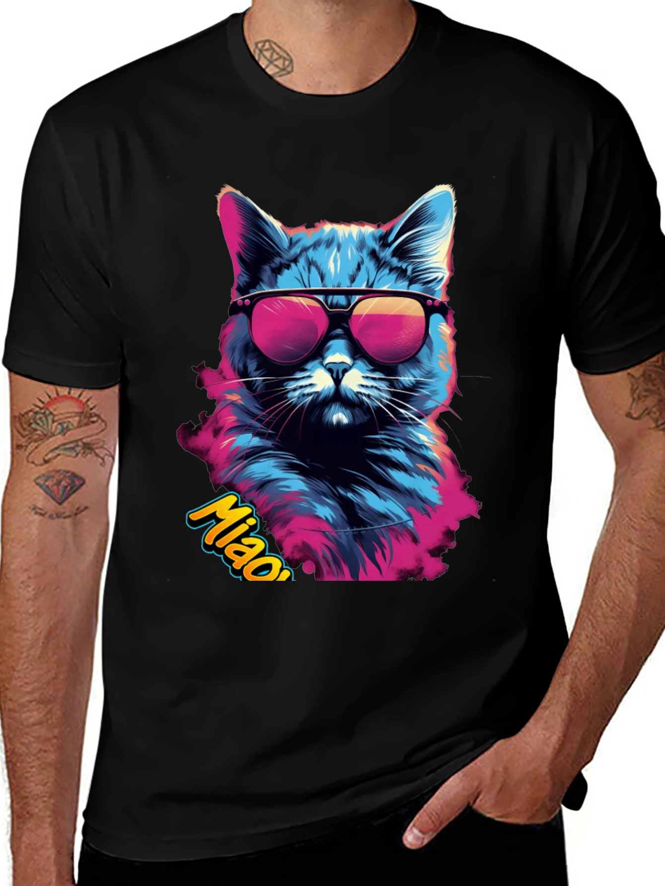 Cool Cat Graphic Tee - Mens Black T-Shirt