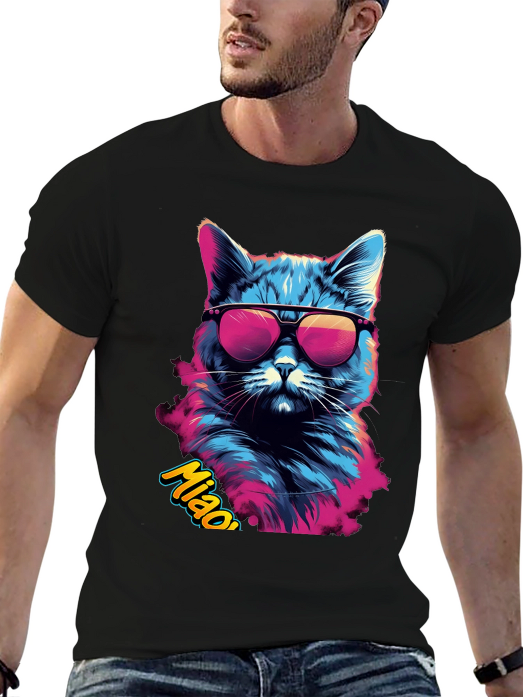 Cool Cat Graphic Tee - Mens Black T-Shirt