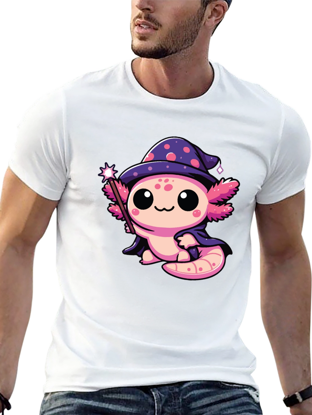 Cute Wizard Axolotl Black T-Shirt