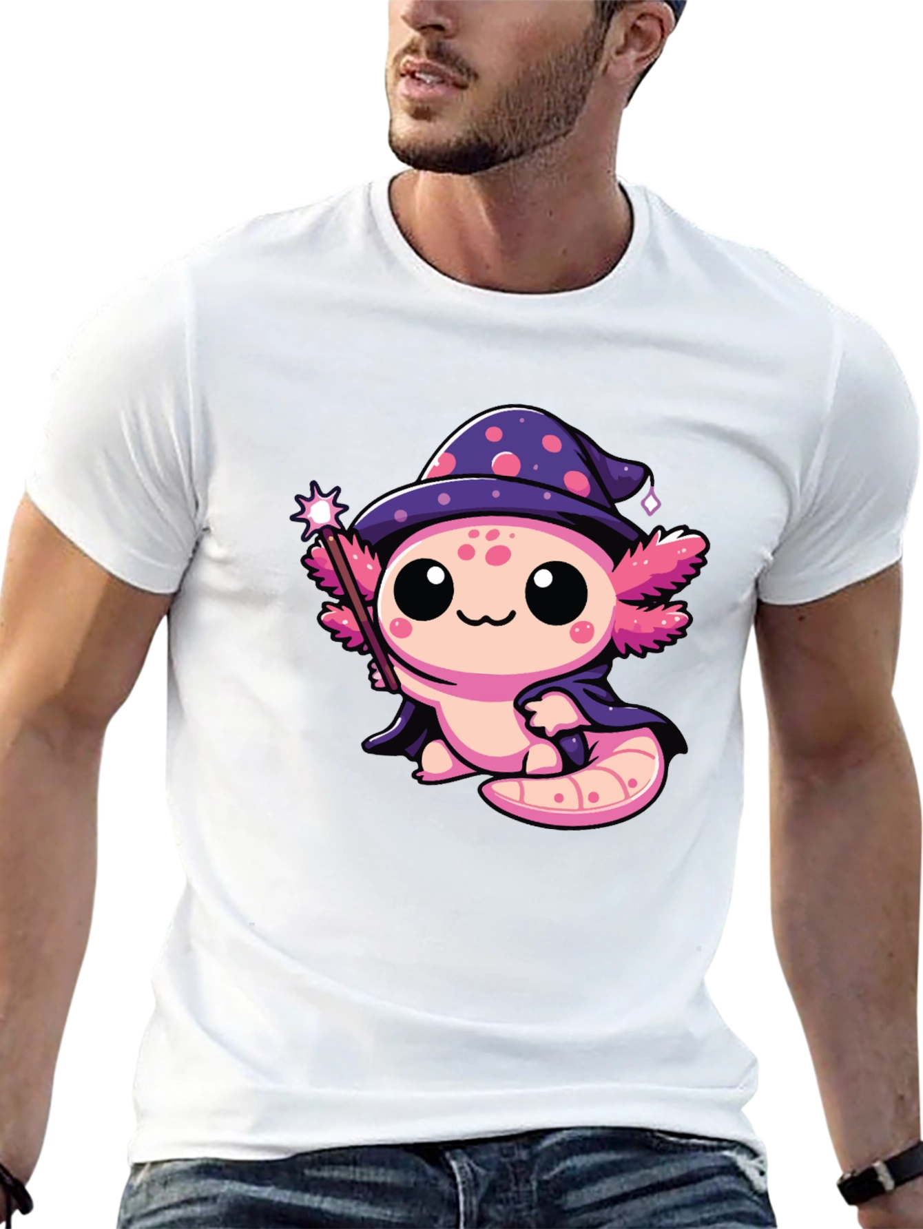 Cute Wizard Axolotl Black T-Shirt