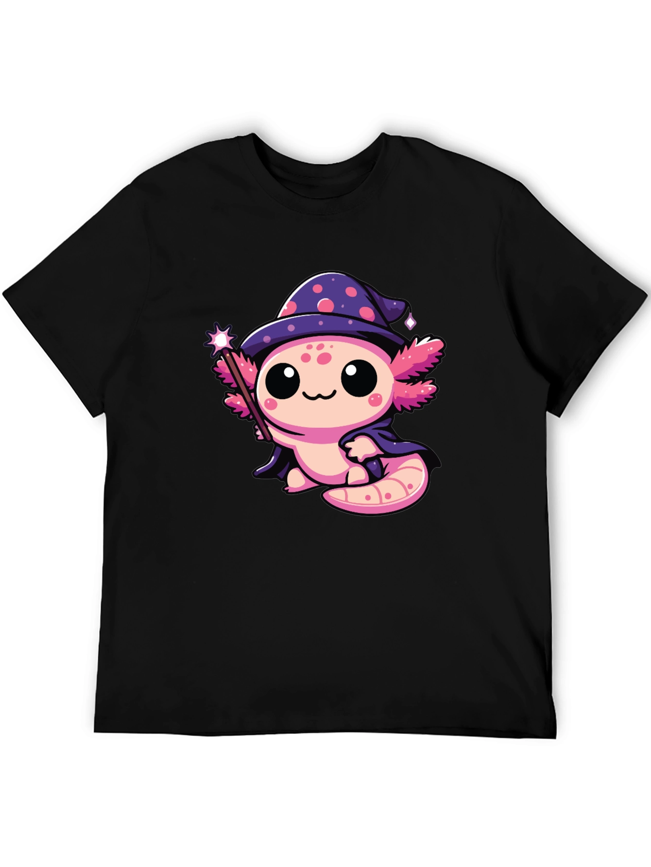 Cute Wizard Axolotl Black T-Shirt