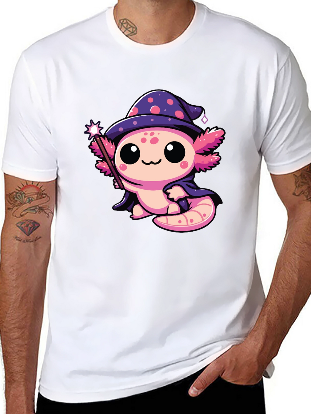 Cute Wizard Axolotl Black T-Shirt