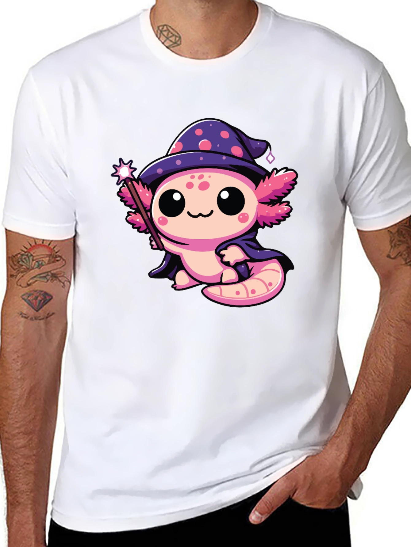 Cute Wizard Axolotl Black T-Shirt