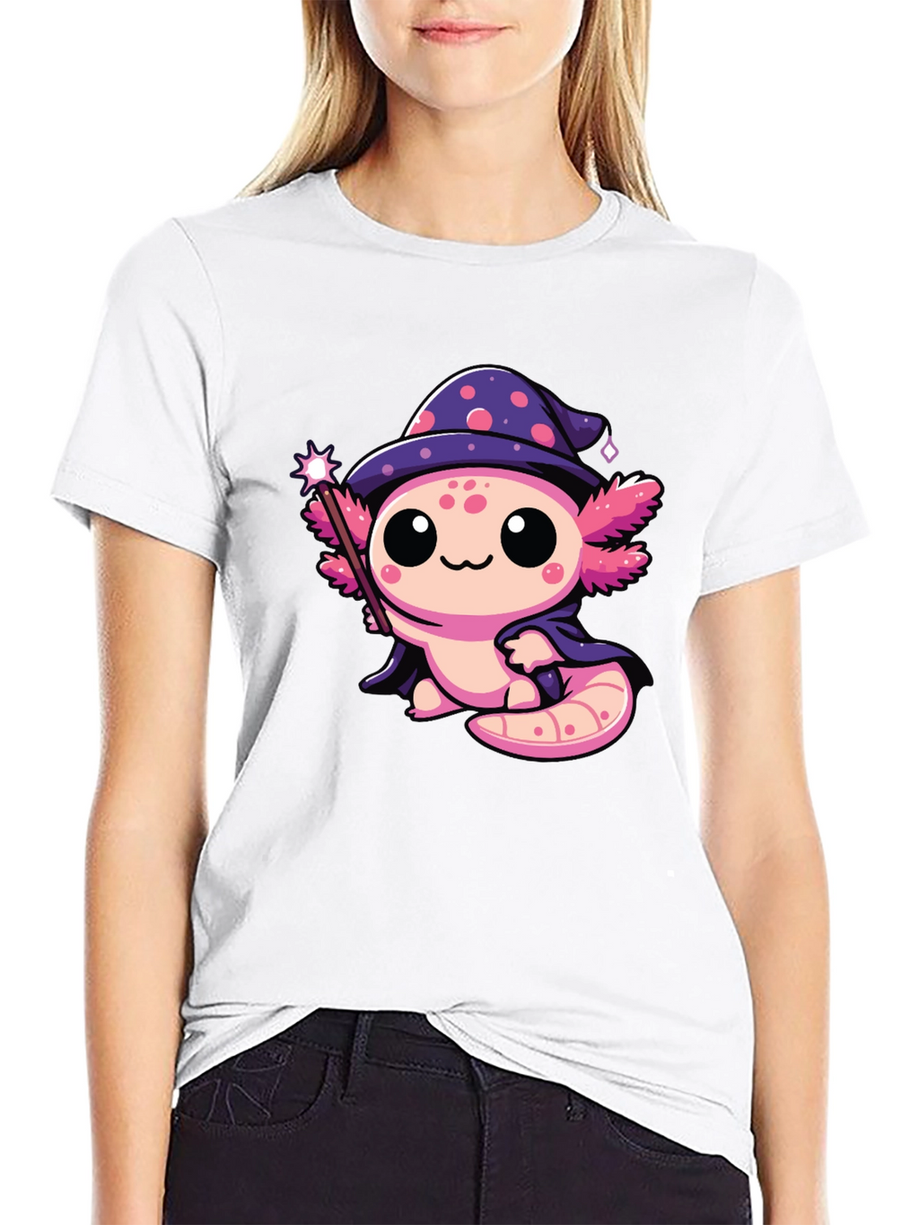 Cute Wizard Axolotl Black T-Shirt