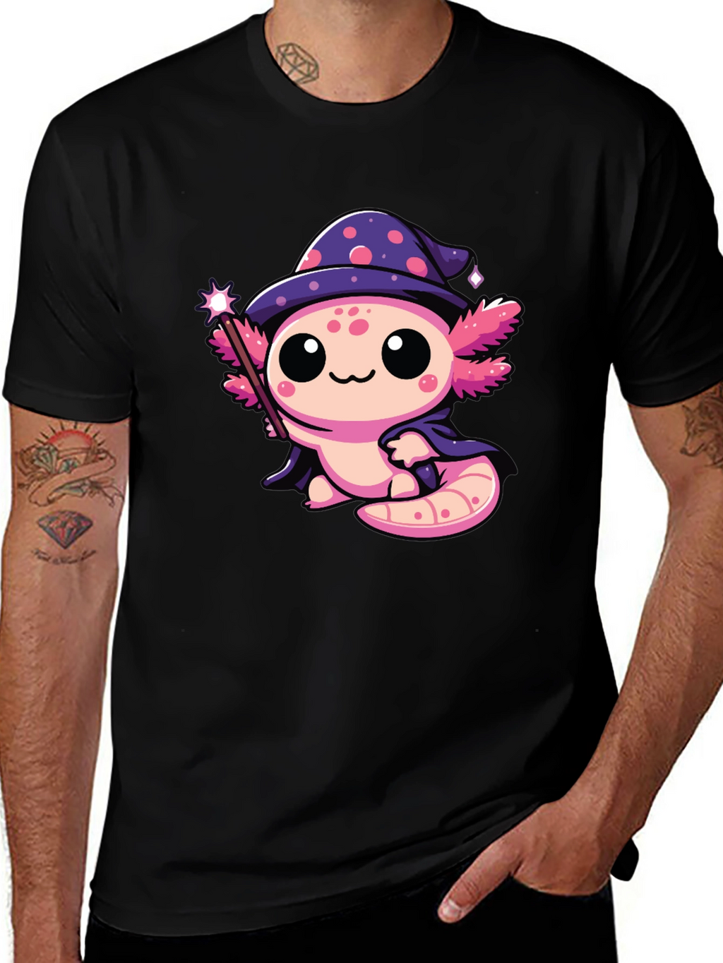 Cute Wizard Axolotl Black T-Shirt