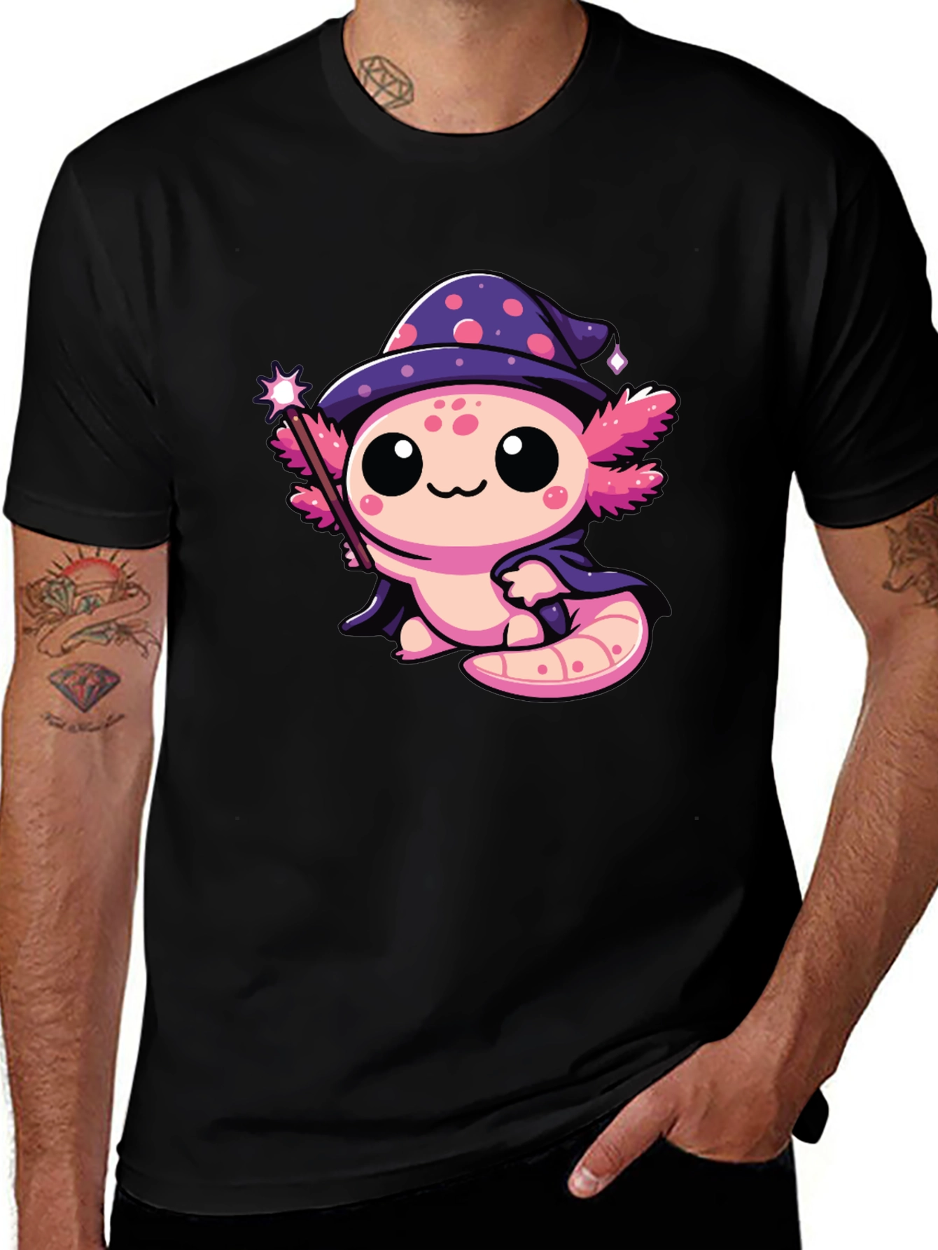 Cute Wizard Axolotl Black T-Shirt
