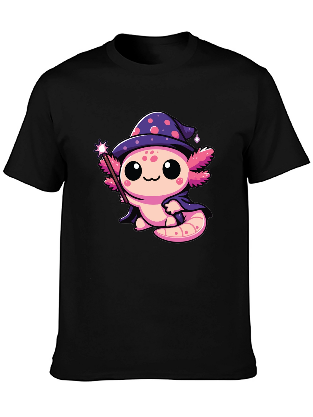 Cute Wizard Axolotl Black T-Shirt