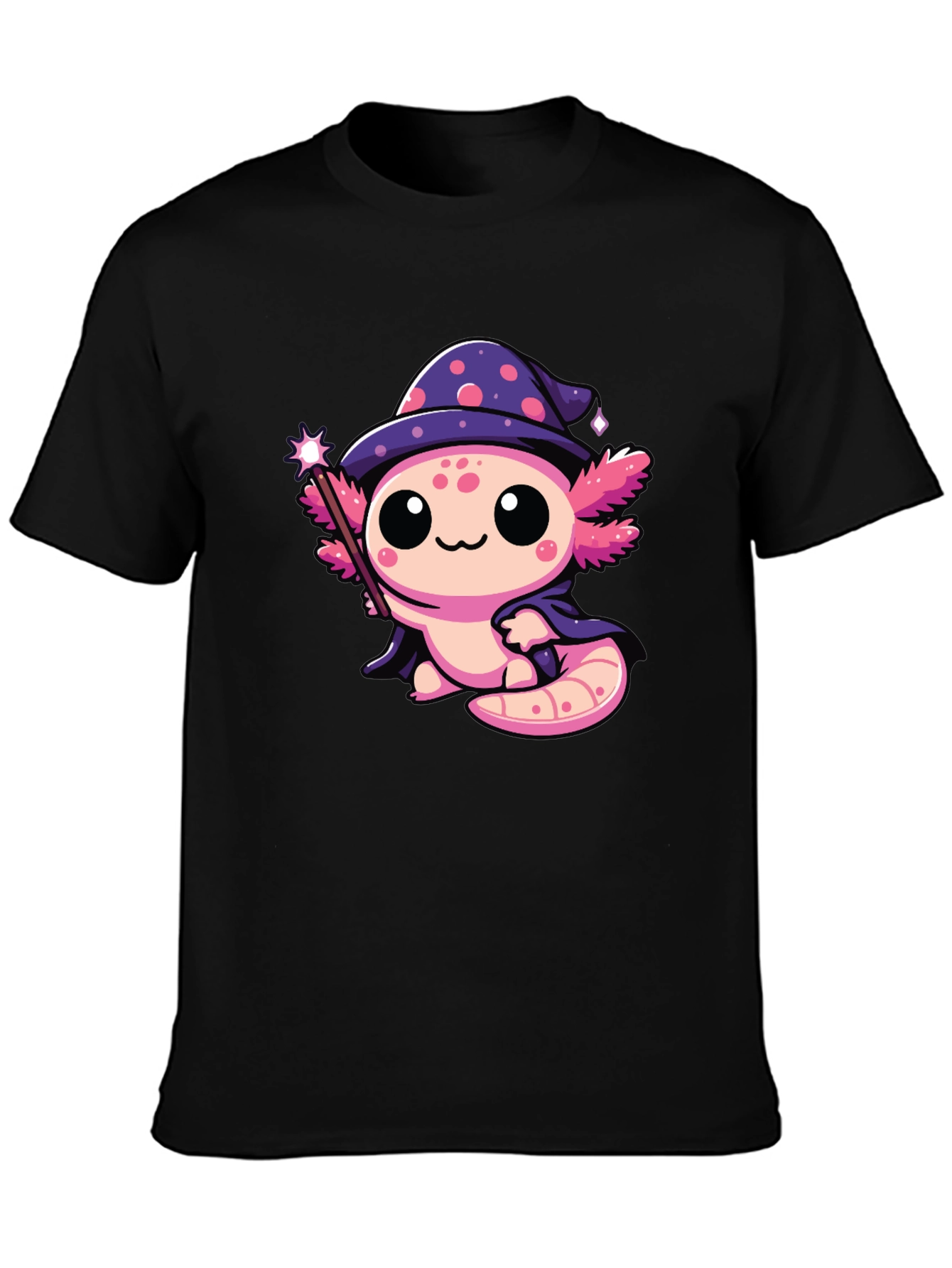 Cute Wizard Axolotl Black T-Shirt