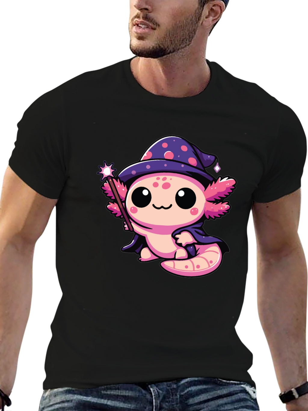 Cute Wizard Axolotl Black T-Shirt