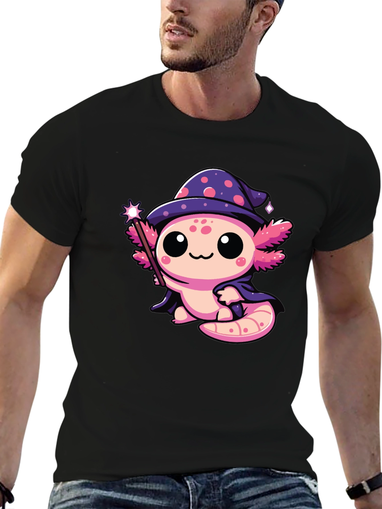 Cute Wizard Axolotl Black T-Shirt