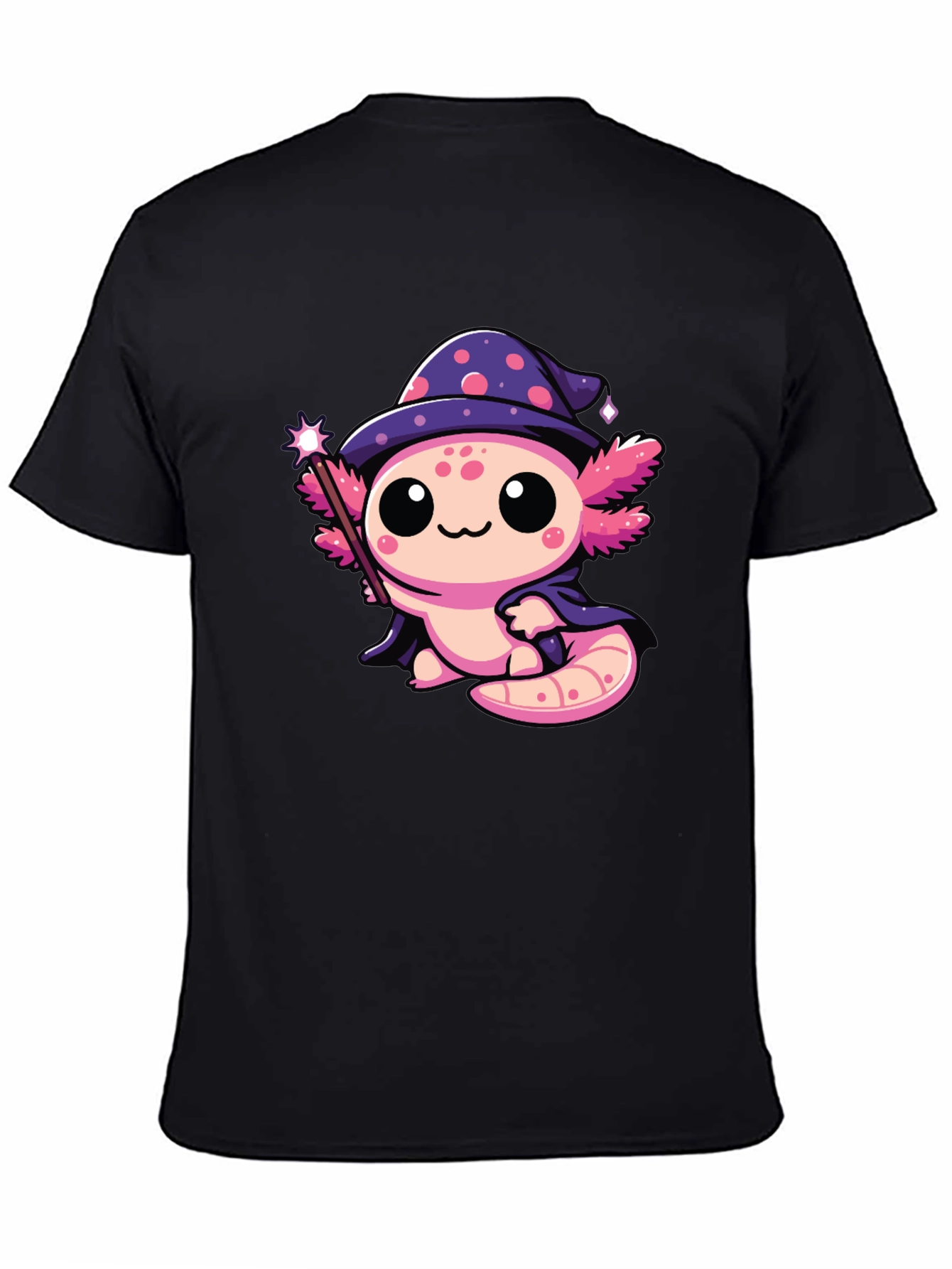 Cute Wizard Axolotl Black T-Shirt