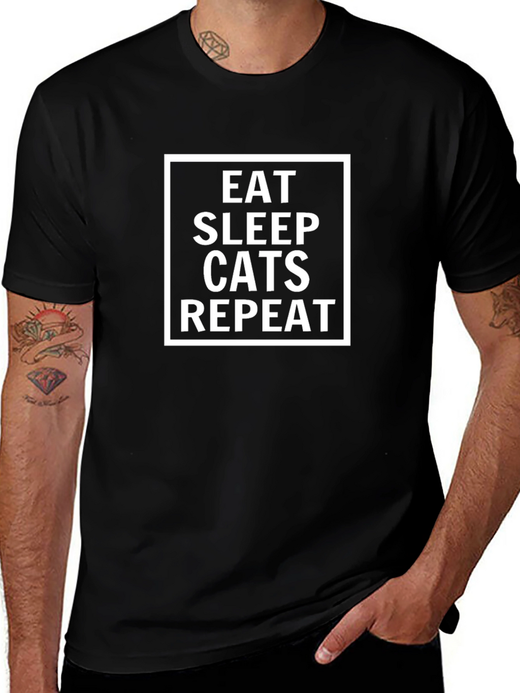 Eat Sleep Cats Repeat Black T-Shirt
