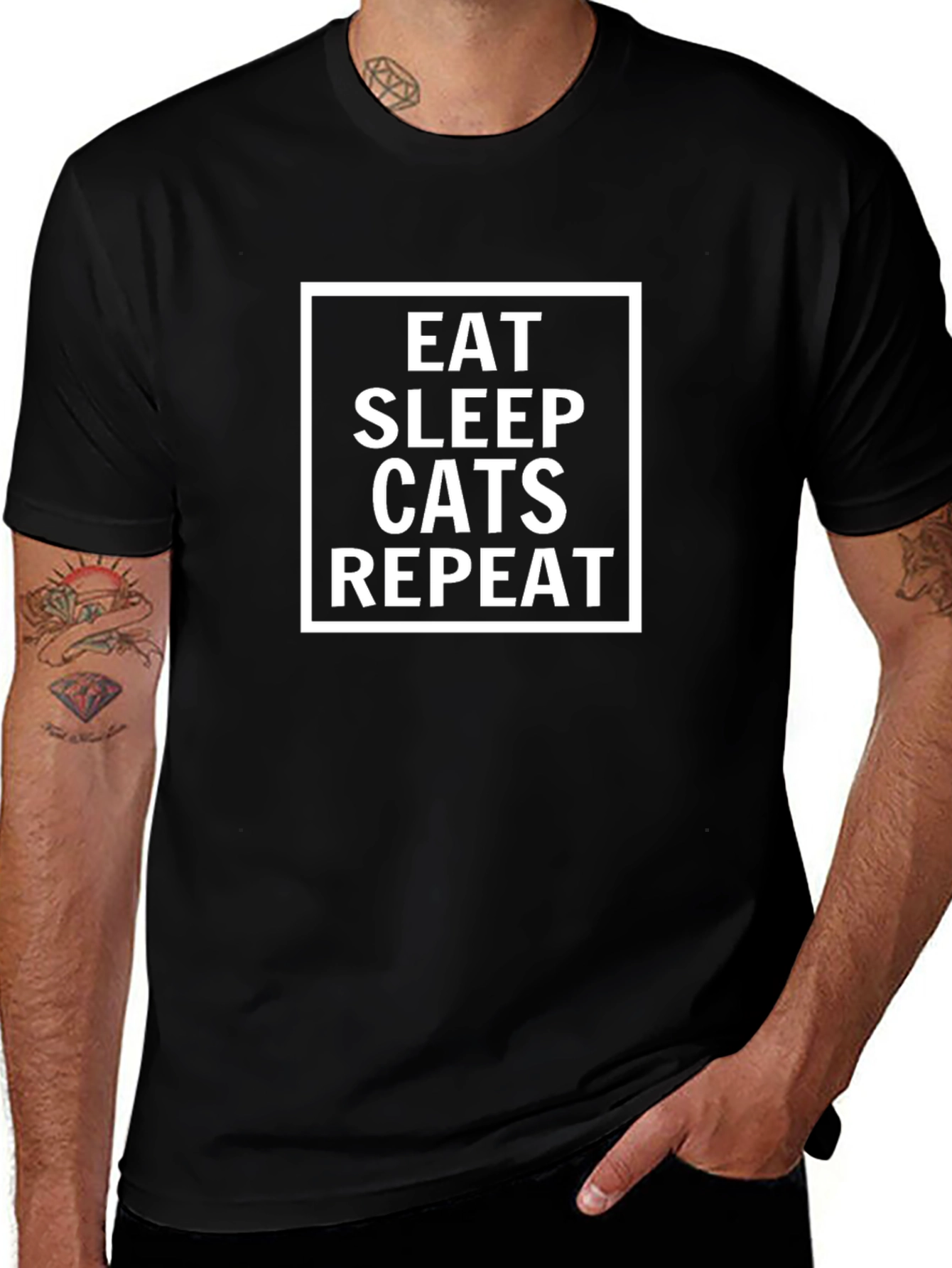 Eat Sleep Cats Repeat Black T-Shirt