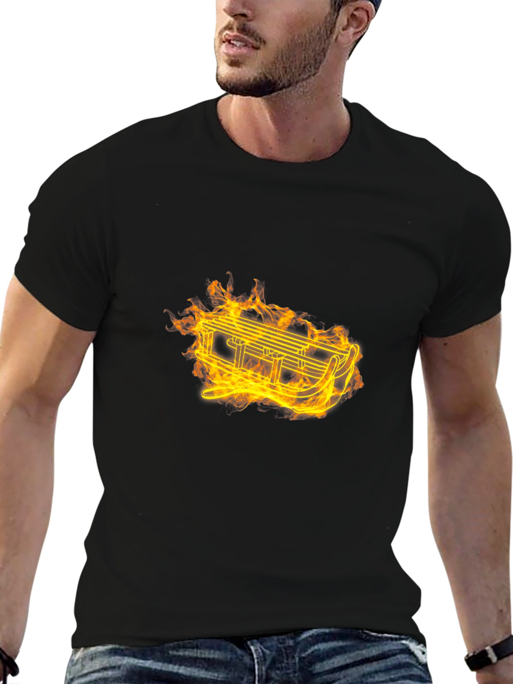 Flaming Sled Graphic T-Shirt