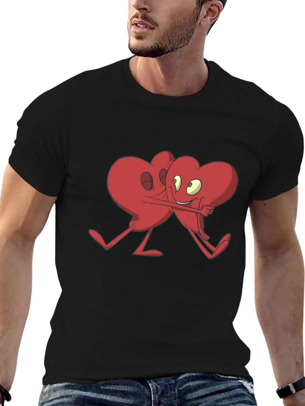 Heart Hug Graphic T-Shirt - Black Cotton Blend