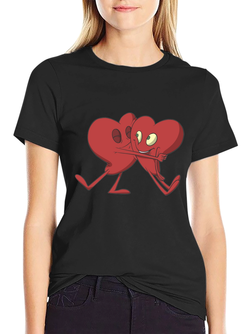 Heart Hug Graphic T-Shirt - Black Cotton Blend