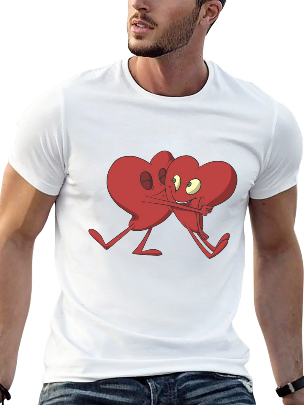 Heart Hug Graphic T-Shirt - Black Cotton Blend