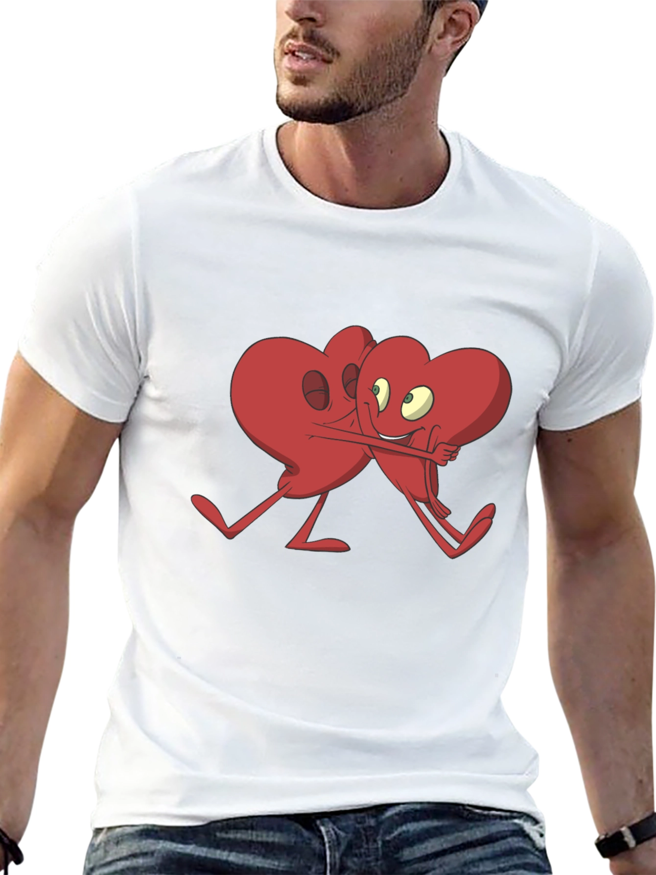 Heart Hug Graphic T-Shirt - Black Cotton Blend