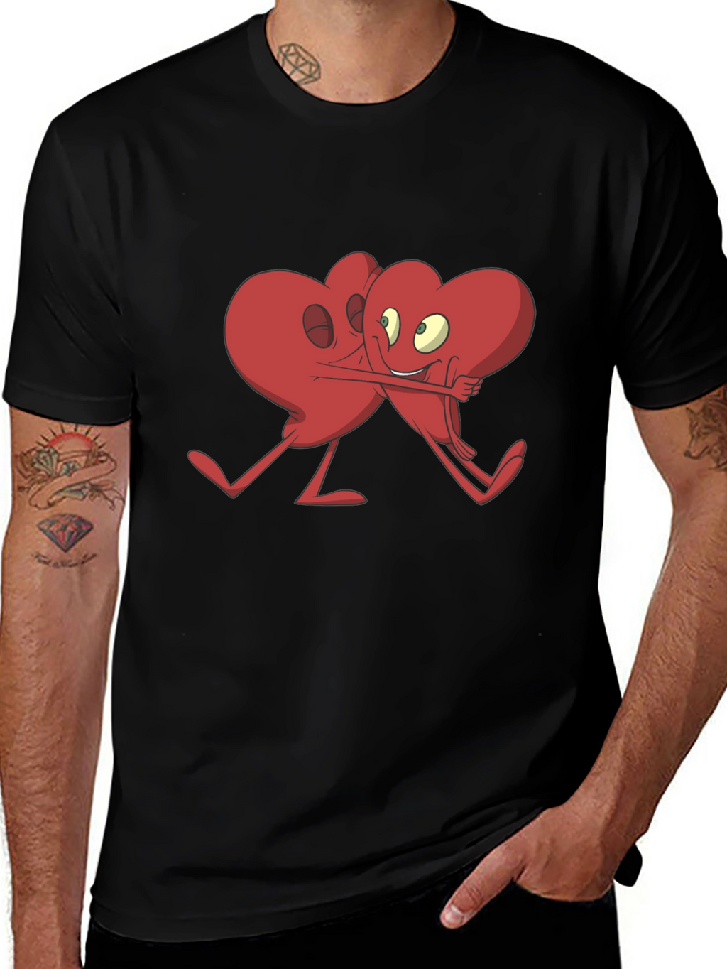 Heart Hug Graphic T-Shirt - Black Cotton Blend