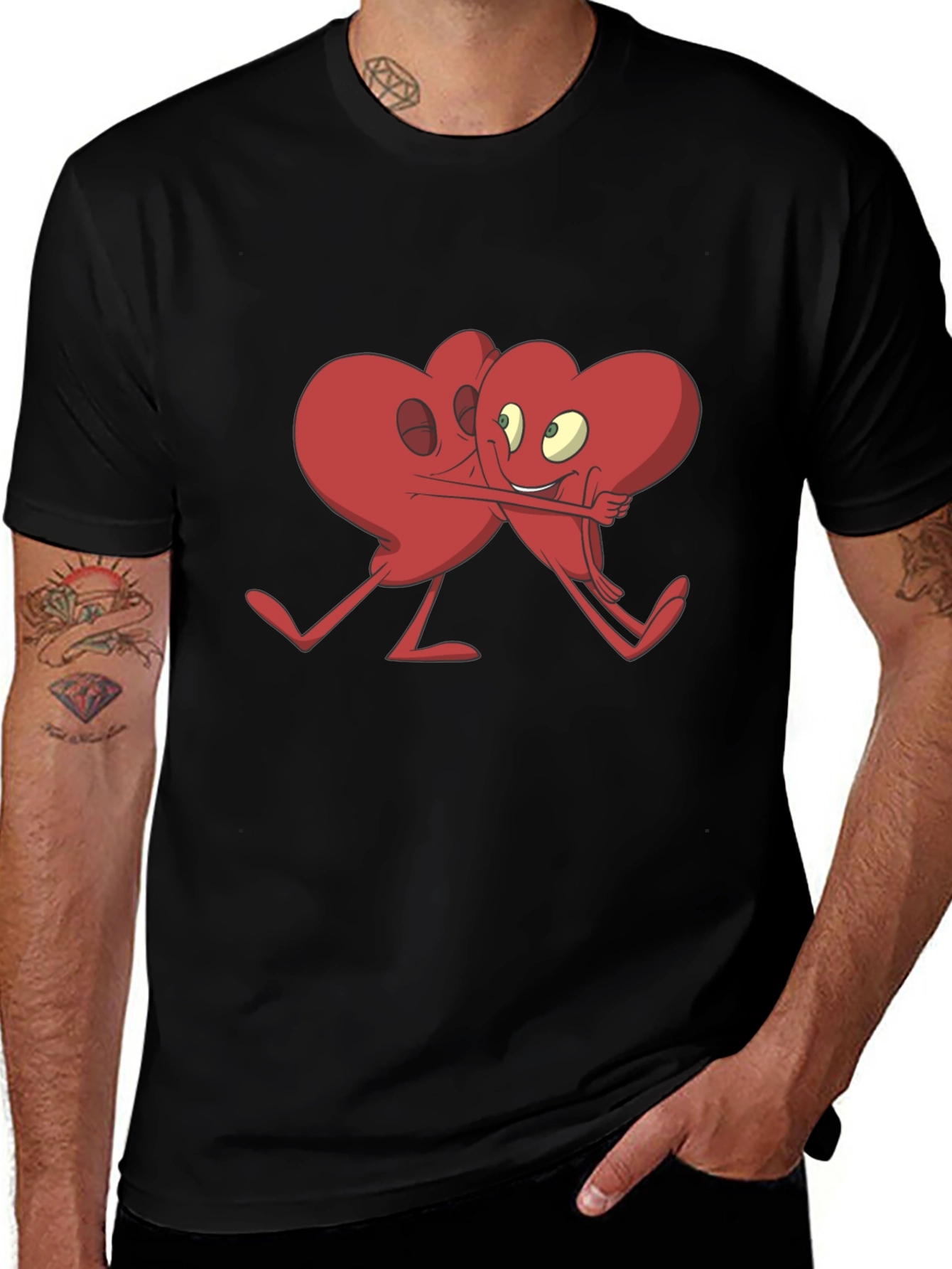 Heart Hug Graphic T-Shirt - Black Cotton Blend