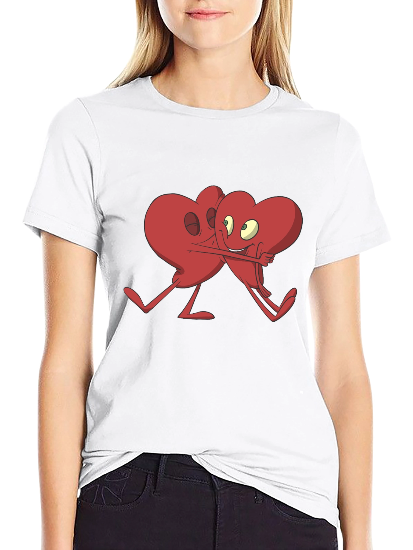 Heart Hug Graphic T-Shirt - Black Cotton Blend