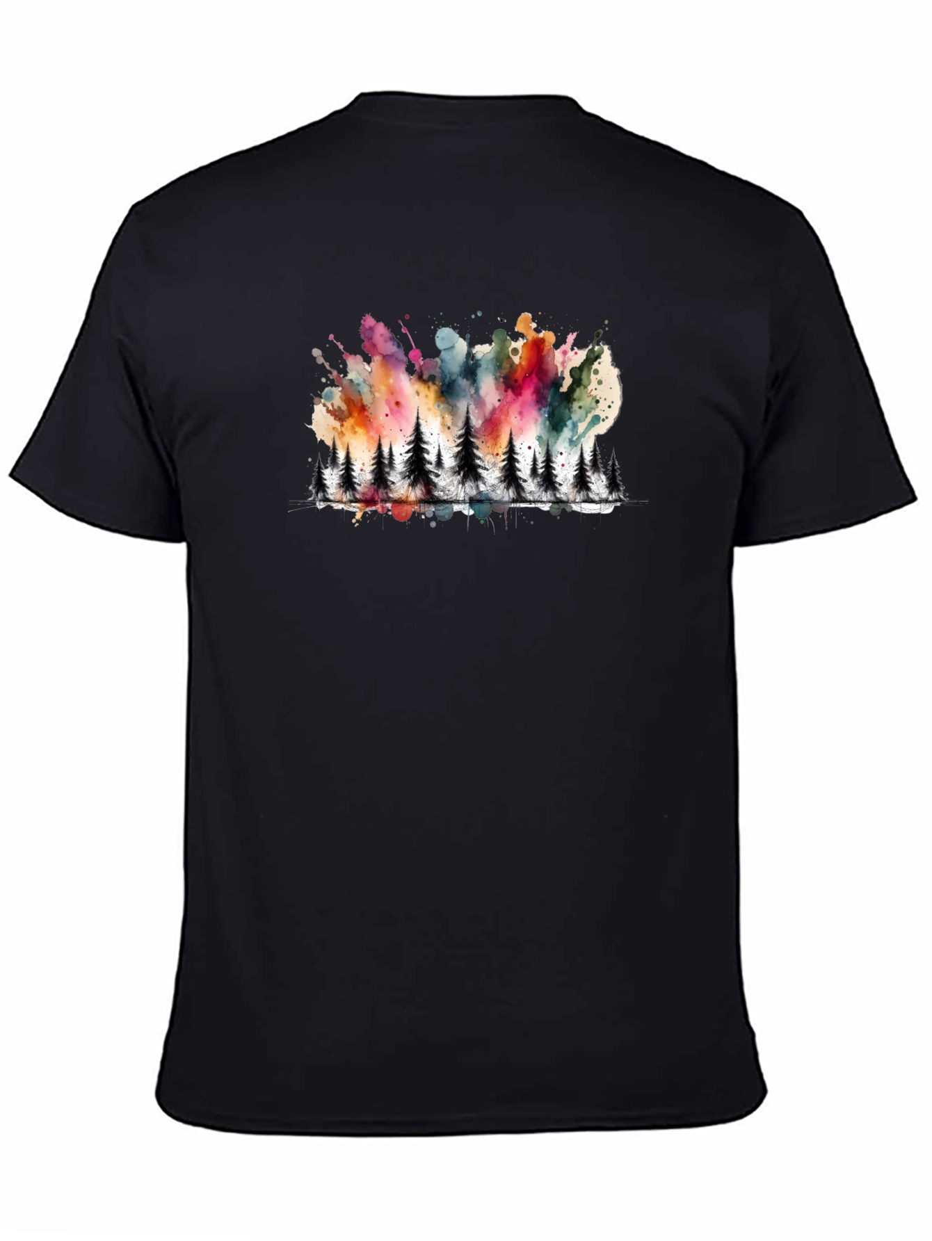Watercolor Forest Print Black Tee