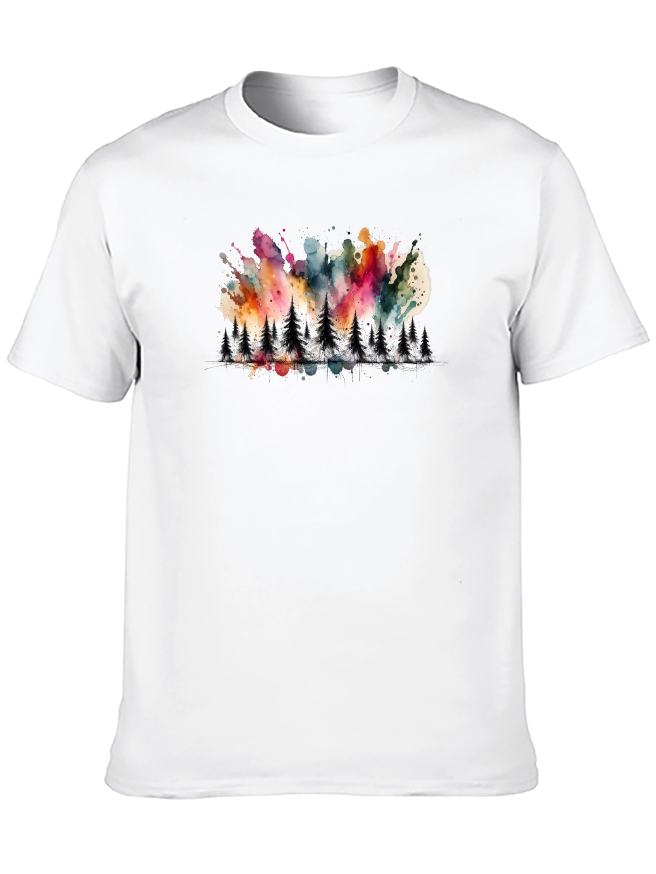 Watercolor Forest Print Black Tee