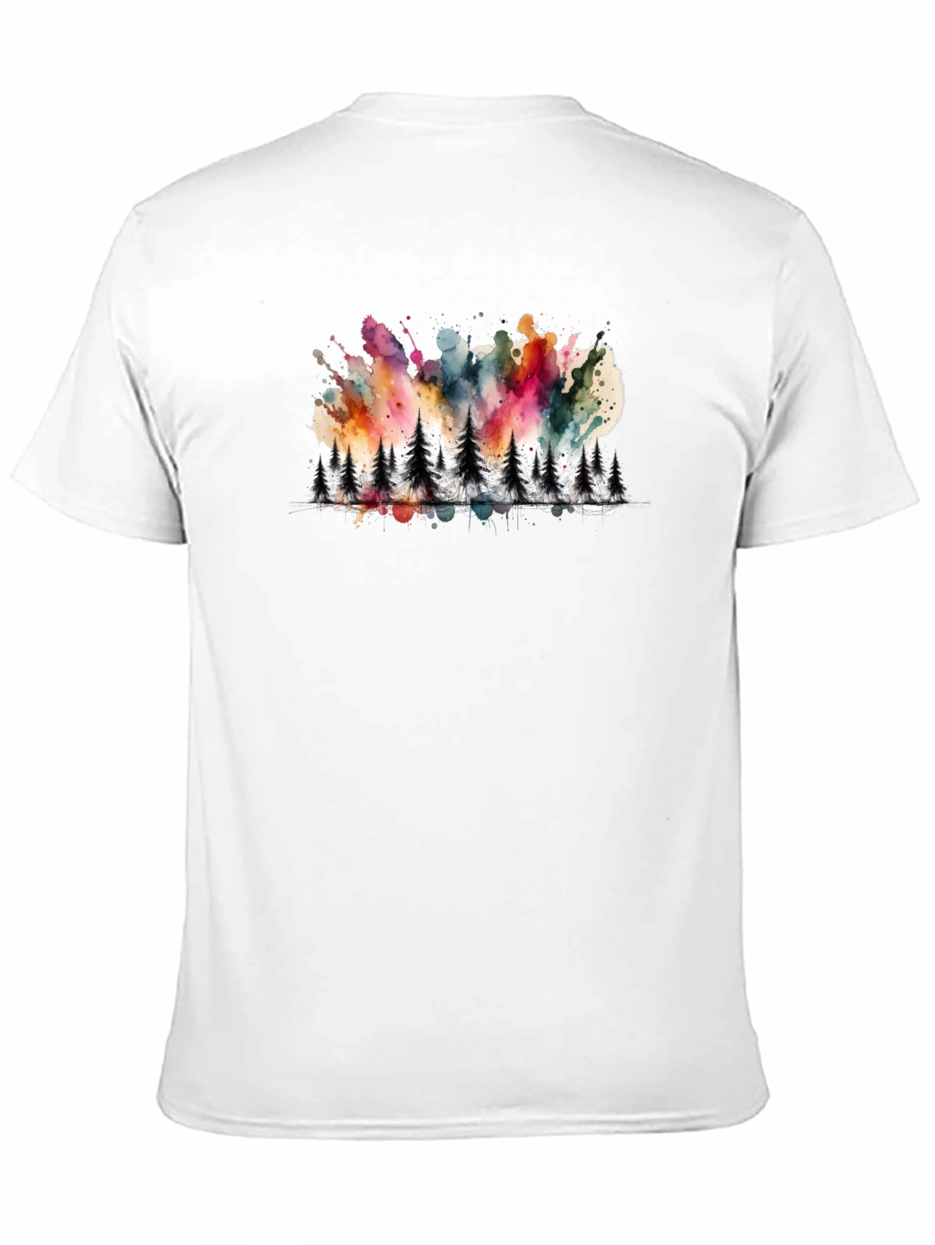 Watercolor Forest Print Black Tee