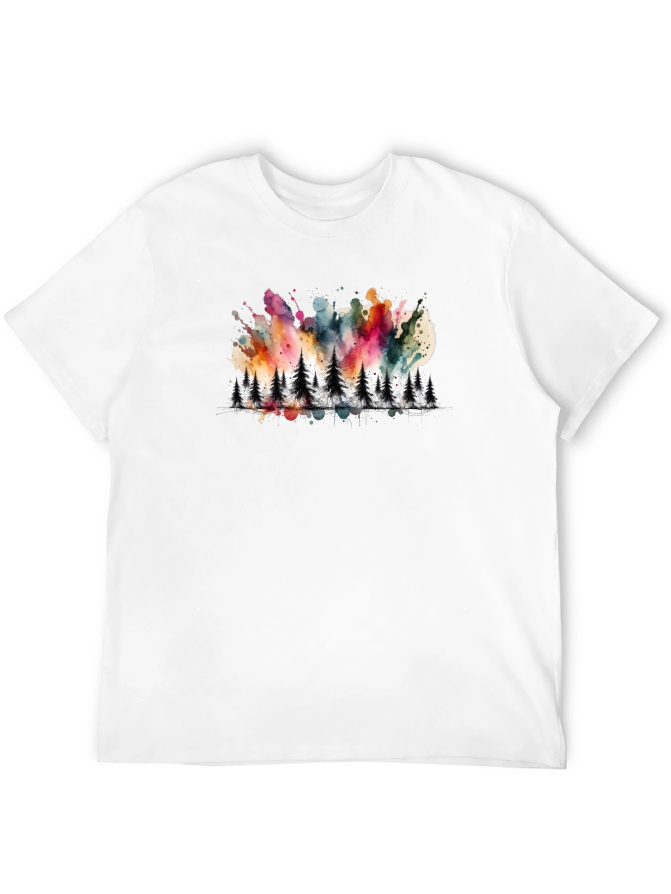 Watercolor Forest Print Black Tee