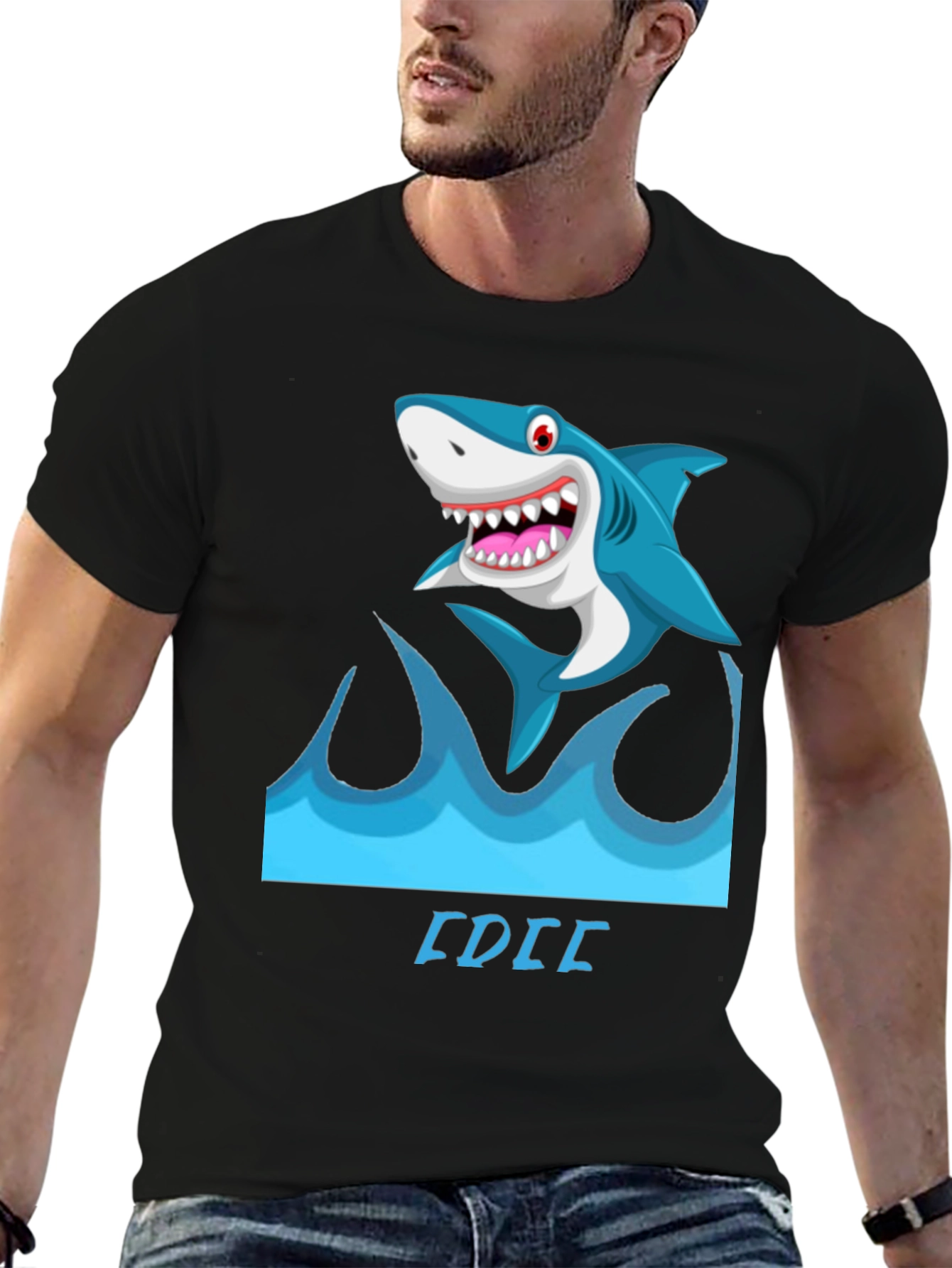 Shark Wave Graphic Tee - Mens Black Short Sleeve Shirt