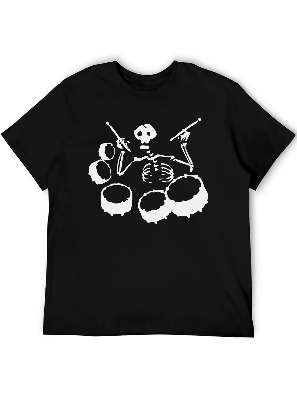 Skeleton Drummer Black T-Shirt - Rock Band Tee
