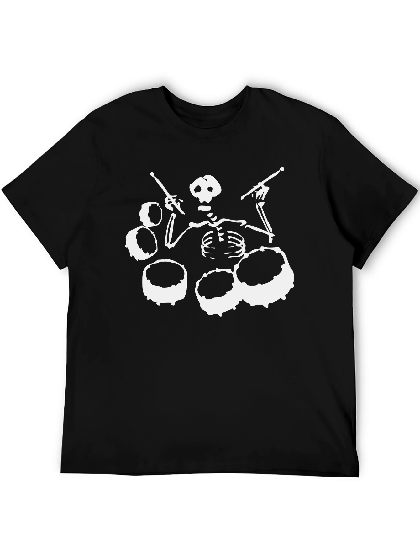 Skeleton Drummer Black T-Shirt - Rock Band Tee