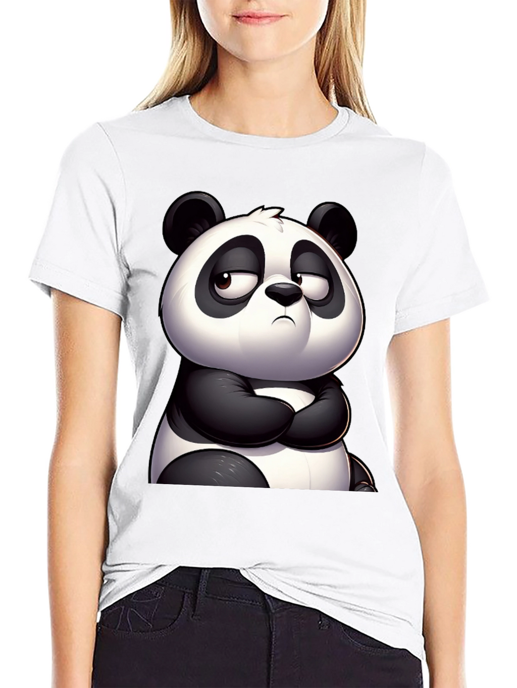 Grumpy Panda Graphic Tee - Black Cotton T-Shirt