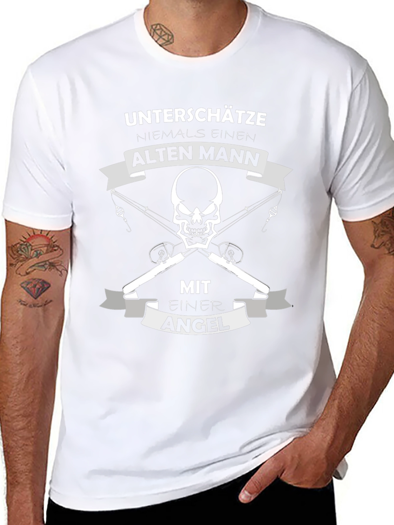 Fishing Old Man Skull T-Shirt