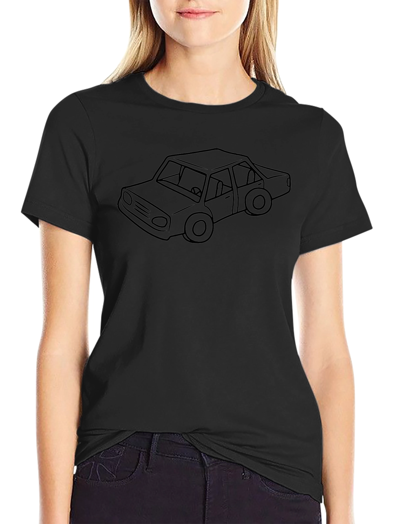 Black Car Outline T-Shirt - Classic Automotive Style