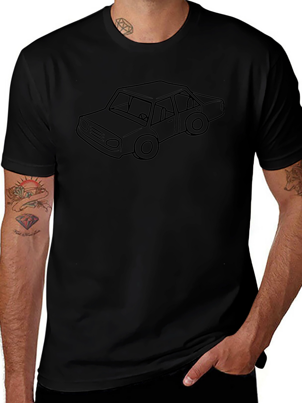 Black Car Outline T-Shirt - Classic Automotive Style