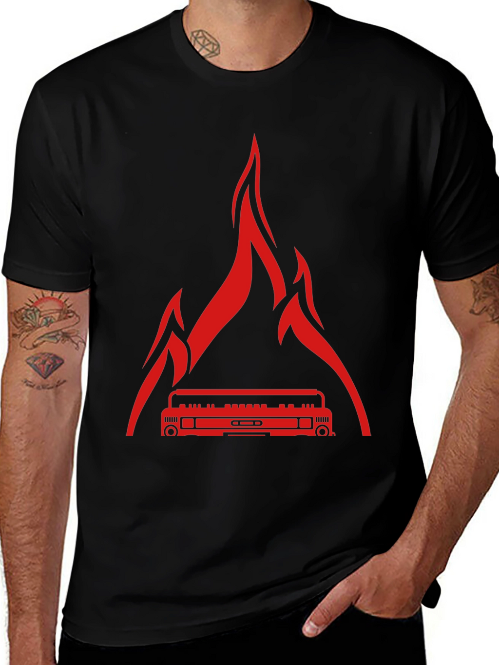 Fire Boombox Graphic T-Shirt - Mens Black Tee