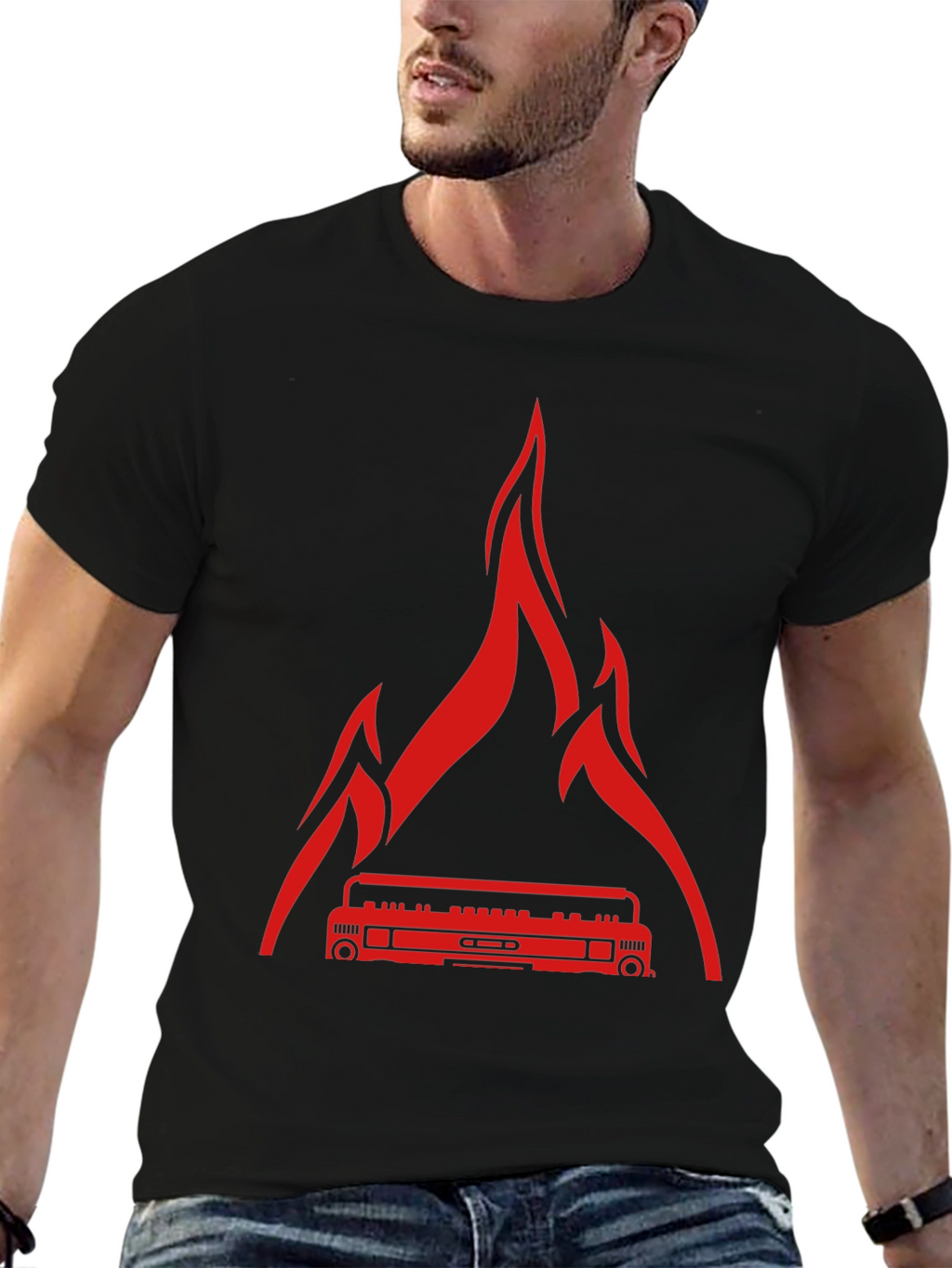 Fire Boombox Graphic T-Shirt - Mens Black Tee