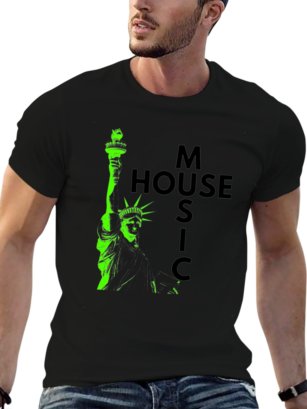 Statue of Liberty House Music Graphic Tee - Black
