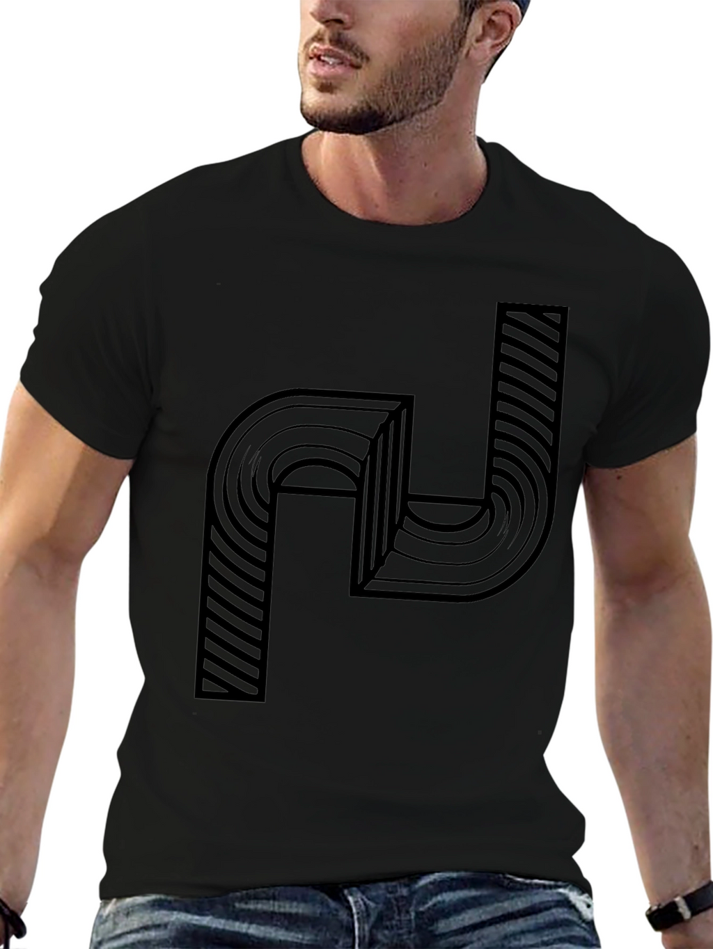 Abstract Graphic Print Mens Black T-Shirt