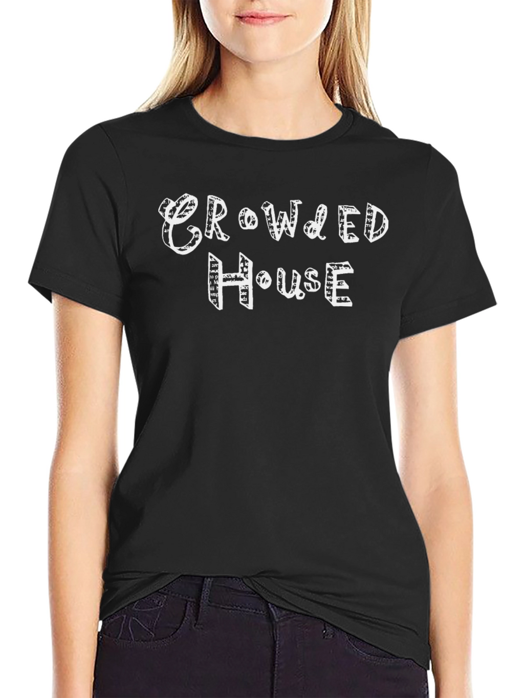 Crowded House Graphic Tee - Black Cotton Blend T-Shirt